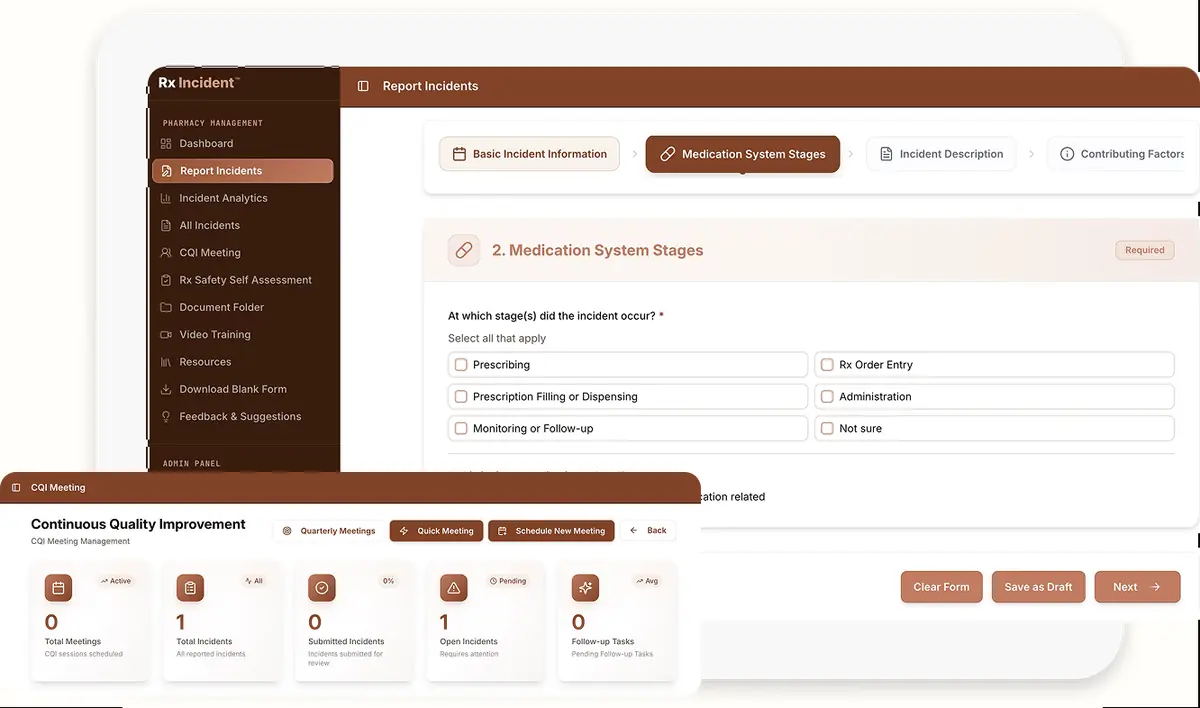 Rx Incident report and CQI meeting interface